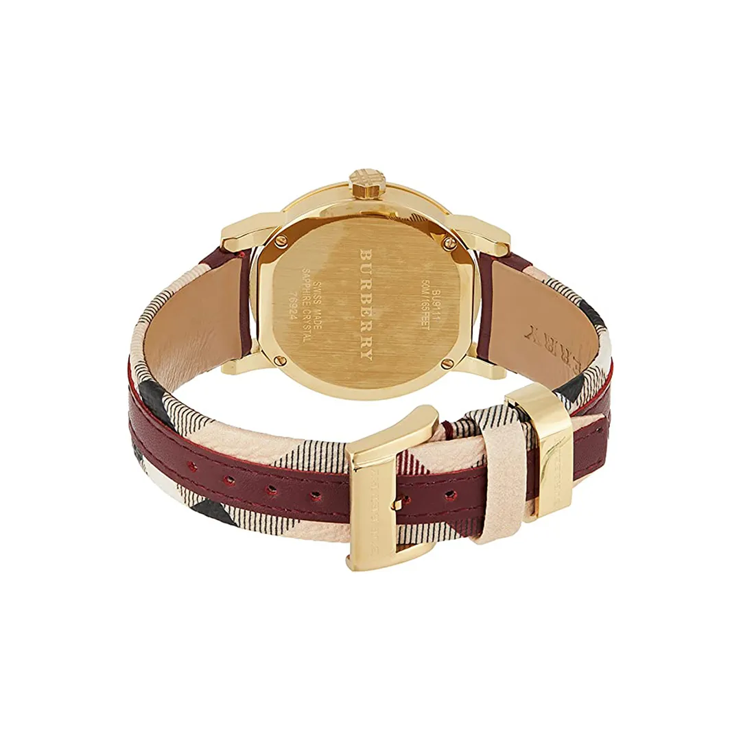 Burberry Swiss made Red Leather 34mm Watch for Women BU9111 Fashion Folie