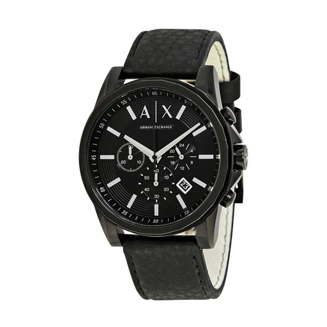 Armani Exchange Black Leather 45mm Watch for Men AX2098 Fashion Folie